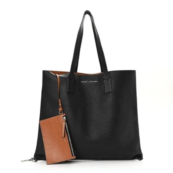 Marc Jacobs Black Grained Calfskin Leather Wingman Shopping Tote • Minimalist - Picture 1 of 10